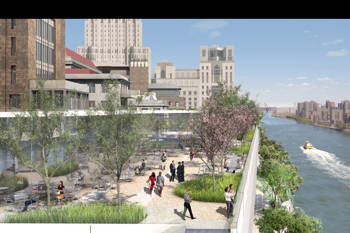 A model of the outside garden area of the extension of the Rockefeller University